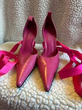ALDO Hot Pink Pointed-Toe Lace-Up Heels